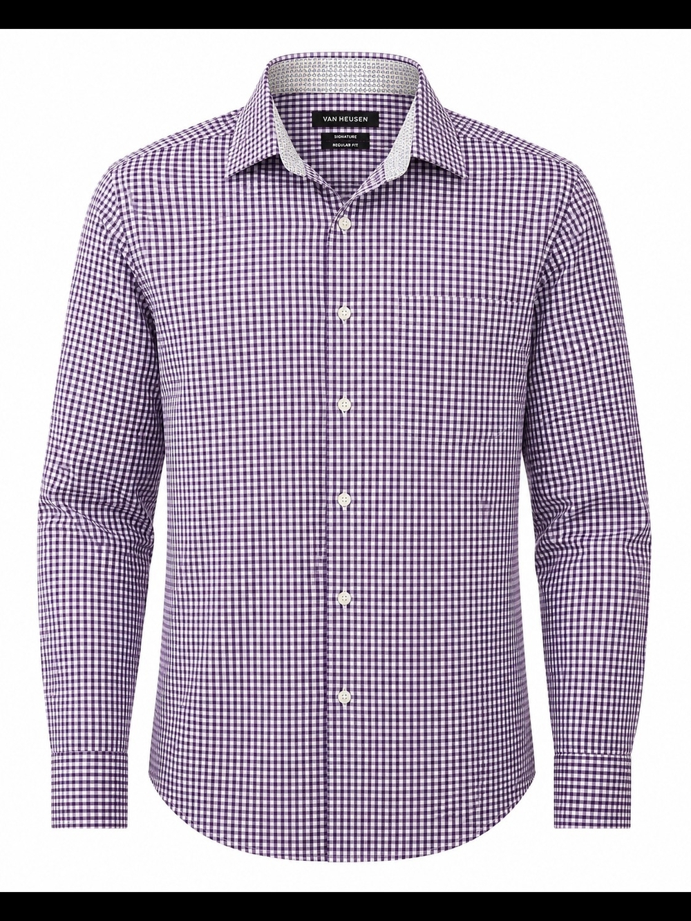 Van Heusen Purple and White Gingham Dress Shirt Slim Fit 16.5